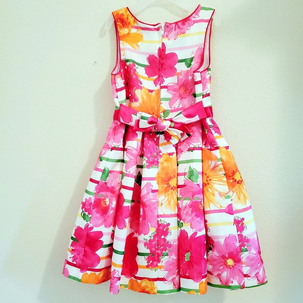 Jessica Ann Kids Dress Size 4 Floral Sleeveless Striped Girls Dress - Picture 3 of 7